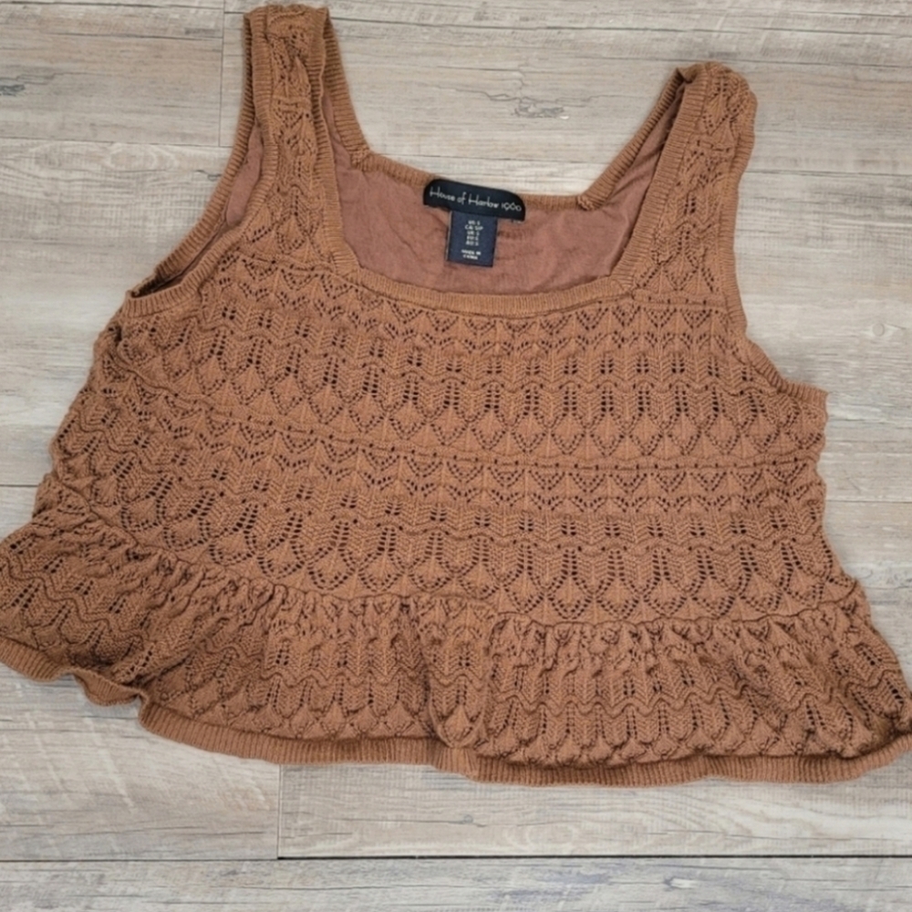 Anthro House Of Harlow 1960 Women's Crochet Brown Knit Sweater Vest Size Small - Picture 2 of 7